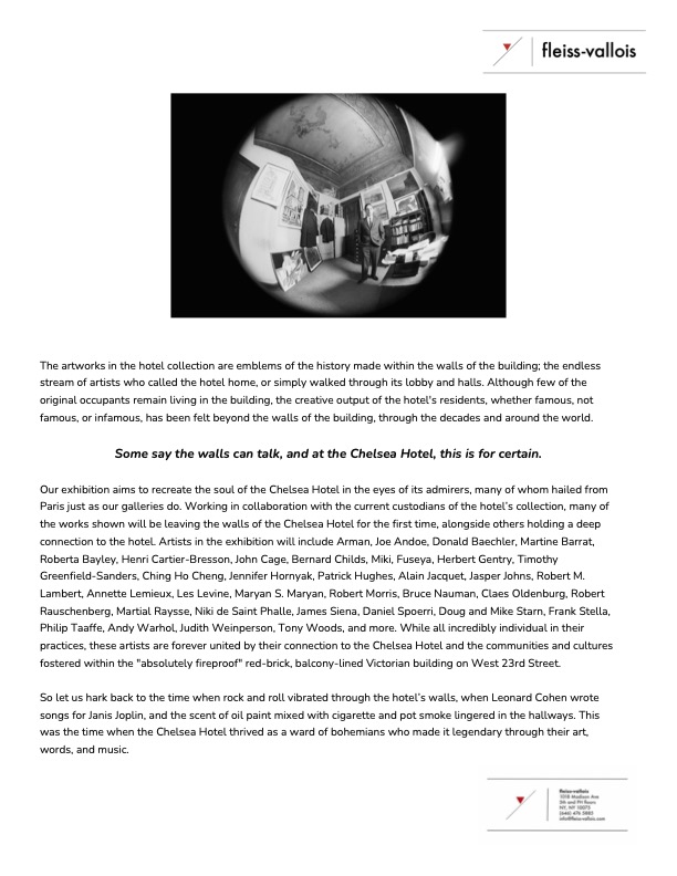 Chelsea Hotel exhibition press release, November 2023